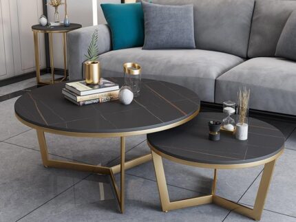 Wholesale Modern Design Living Room Furniture Nesting Coffee Table Black Sintered Stone Stainless Steel Coffee Table